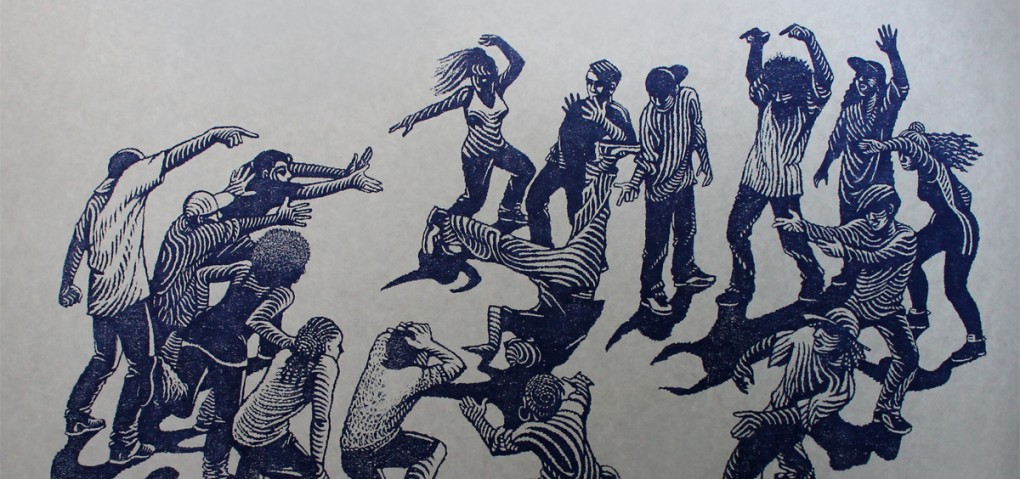 hip hop battle - gravure imprimée en bleu foncé sur Drop Paper gris