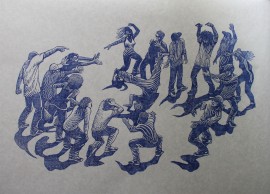 hip hop battle - gravure imprimée en bleu clair sur Drop Paper gris